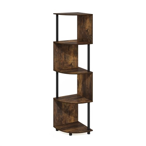 Image of Furinno ECON Corner Shelf, 4-Tier Corner Book Shelf, Zigzag Storage Shelves, Display Rack, Bookshelf, for Organization and Storage, Living Room, Home Office, Amber Pine