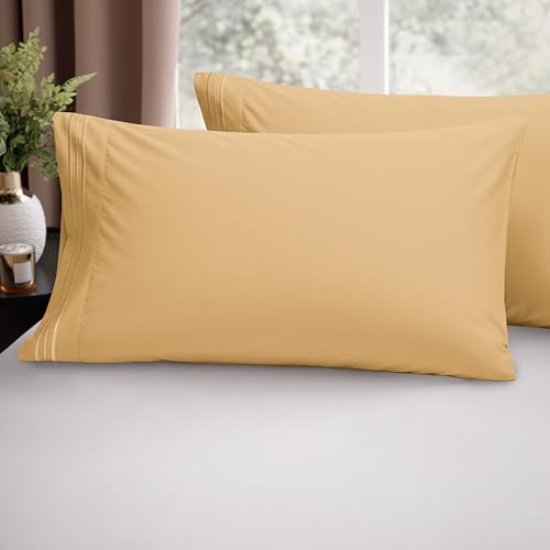 Image of Elegant Comfort Luxury Ultra-Soft 2-Piece Pillowcase Set 1500 Thread Count Egyptian Quality Microfiber Double Brushed-100% Hypoallergenic-Wrinkle Resistant, California King, Camel-Gold