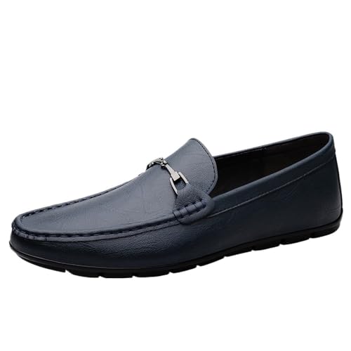 Solid Color Loafers for Men Round Toe PU Leather Slip On Comfortable Lightweight