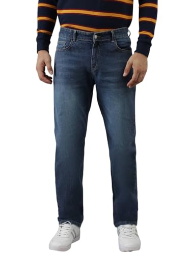 Image of KOTTY Men's Solid Annapolis Blue Button Regular Fit Jeans