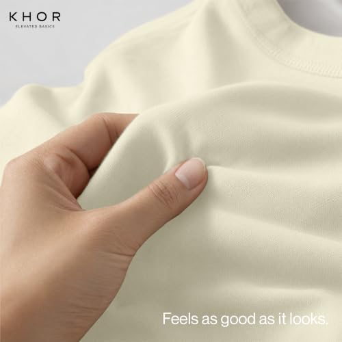Image of KHOR Men's 100% Breathable Cotton Crew Neck T-Shirt, Regular Fit, Short Sleeve,
