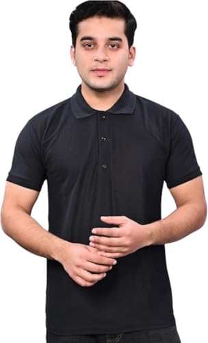 Image of Men Black Solid Polo Collar T-Shirt Half Sleeves | Plain-Regular Fit
