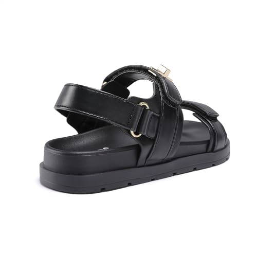 Image of FabKids Girl's Flat Sandals Comfort Adjustable Double Strap Slip on Leather Footbed Sandals for Toddler Little Kid Big Kid