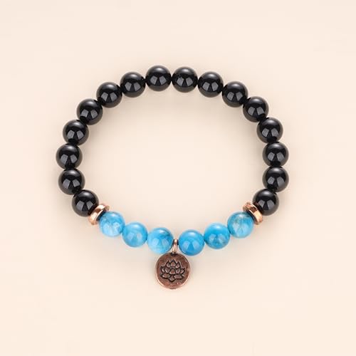 Pulsera de turmalina negra COAI contra malas energías con amuleto de loto y piedras naturales 6