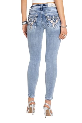 Miss Me Women's Freesia Embellished Faux Flap Pockets Mid-Rise Skinny Jeans