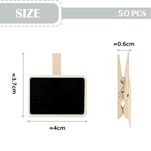Youery 50 Mini-Tafeln aus Holz, Nachricht, rechteckig, Schiefer, mit Clip, Kartenschild, Memo, Etiketten, Platzmarkierung, Tischnummer, Foto, Tags, Dekoration, Hochzeit