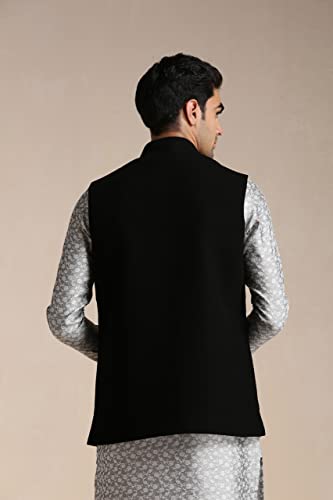 Image of Manyavar Men's Rayon Blend Textured Ethnic Jacket (1pc)