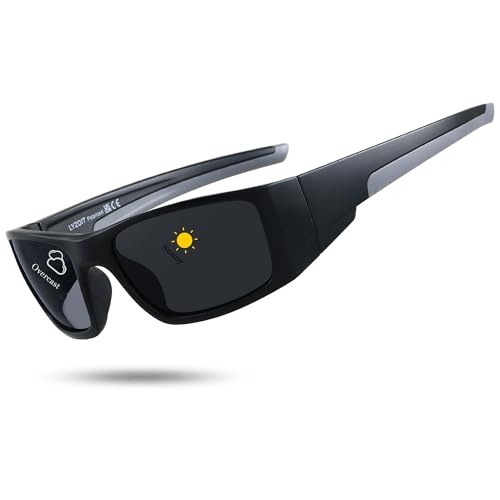 LYZOIT Photochromic Polarized Sports Sunglasses for Men Women Wrap Around Unbreakable Frame Driving Fishing Cycling Running UV400 Protection Matte Black