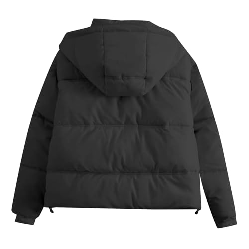 Women's Winter Casual Puffer Jacket Stand Colla Hooded Crop Padded Jacket Y2K Teen Girl Pockets Baggy Short Coats4