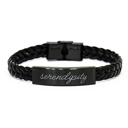 Serendipity Bracelet for Him Her Men Women Braided Leather Bracelet Black