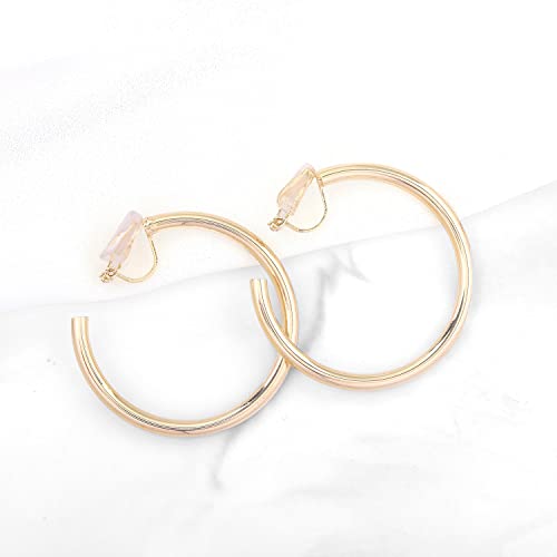 YOQUCOL 14K Gold Plated Big Clip On Hoop Earrings Non Pierced Ears Hoops for Women (40MM)4