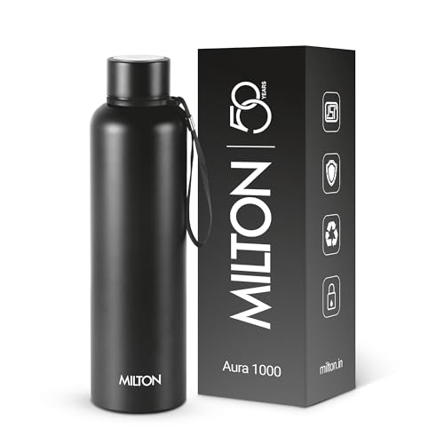 Image of Milton Aura 1000 Thermosteel Water Bottle, 24 Hr Hot and Cold I Leak Proof Lid, ISI Certified I Vacuum Insulated I for Office, Gym, School I Black