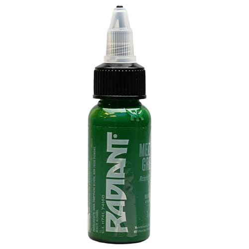 Radiant Colors - Tattoo Ink Medium Green Color Tattooing and Shading Real Human Skin 1oz Bottle