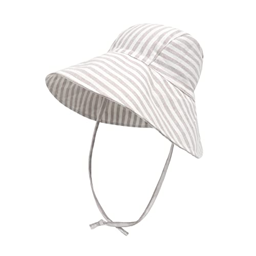 Baby Sun Hat Toddler Hats For Boys Girls Infant Sun Hat Baby Girl Hats Outdoor Wide Brim Basin Hat Beach Hat Upf 50+ Cotton Hemp Breathable Quick Drying (9-24 Months, Grey White Stripe) #TOP3
