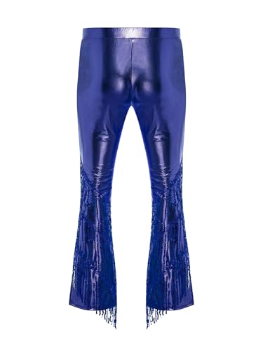 Mufeng Mens 70s Disco Metallic Shiny Long Pants Slit Bell Bottom Tiered Sequined Tassel Trousers for Raves4