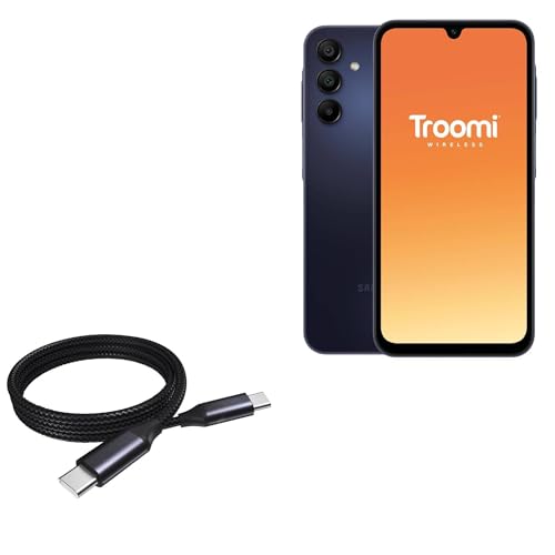 BoxWave Cable Compatible with Troomi Phone Pro (SM-A15 5G) - DirectSync PD Cable (3ft) - USB-C to USB-C (100W), Type C Braided Charge and Fast Sync - Jet Black