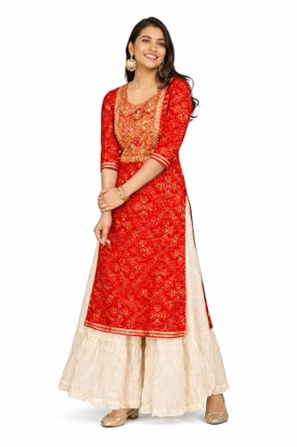 Rayon Women's Designer Printed Kurta Sharar...