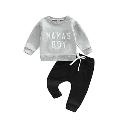 Image of BemeyourBBs Toddler Baby Boy Fall Winter Clothes Funny Letter Long Sleeve Sweatshirt and Pants Set 2 Piece Sweatsuit Outfit