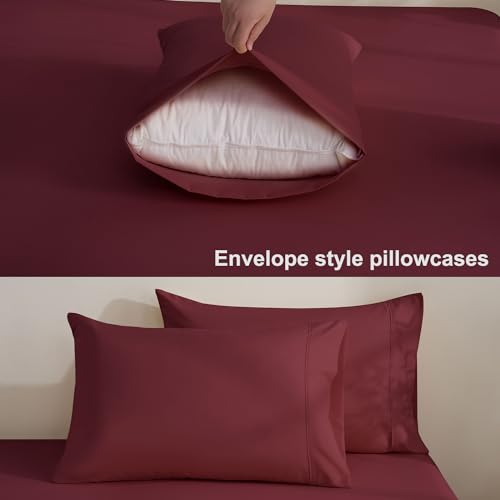 4 Piece King Size Sheets Set, Breathable & Cooling King Sheets Set-Burgundy - image 7