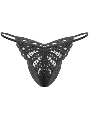 Men Handmade Crocheted G-String Hollow Out Bulge Pouch Briefs Elastic Waistband T-Back Thongs Sunbathing Swimwear