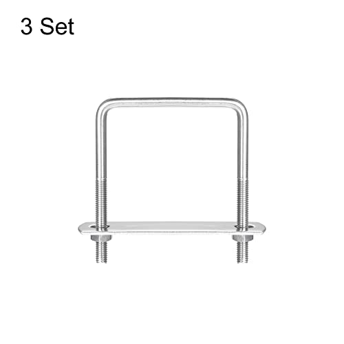 Image of uxcell Square U-Bolts, 3 Sets 62mm(2.44 inch) Inner Width 80mm Length M6 304 Stainless Steel U Clamp Bolt with Nuts and Plates, for Boat Trailer
