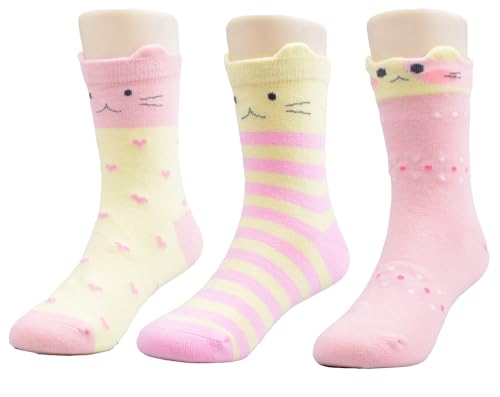 T.H.L.S Girls Socks 5 Pairs Kids Cotton Winter Thicker Animals Cat Bear Toddler Crew Socks Age 0-15 Year2