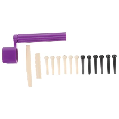 Yardwe Guitar Accessory Set Nut Saddle Nut Bridge Pins Winder Tool 15pcs Replacement Parts for Acoustic Guitar Random Color