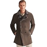 Denny&Dora Schaffell-Mantel-Pelz-Mantel-Beiläufige Schaffell-Geschäfts-Lange Art-Lederjacke Herren Shearling Jacke (L, Braun)