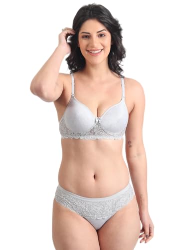 Image of SGC SWEDEN Women's Lingerie Set | Lace Fabric Lightly Padded Non Wire Push-Up Bridal Bra Panty Lingerie Set