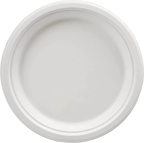Ask Packaging 100% Compostable (10 Inch / 50-Pack) Heavy-Duty Eco-Friendly Disposable Bagasse Plates, Made of Natural Sugarcane Fibers – 10" Biodegradable Paper Plates