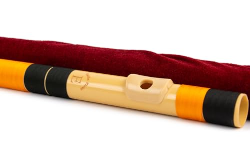 Image of Radhe Flutes | E Natural Right Handed Base Bansuri | Black & Orange| Tuned With Tanpura A=440Hz | PVC Flute + Velvet Cover + Hindi & English Flute Lessons