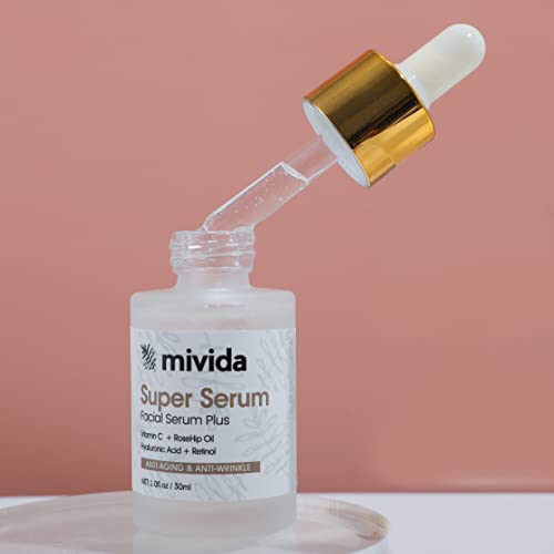 🌿 Mivida All-In-One Super Serum For Face & Neck | Retinol, Hyaluronic Acid, Rosehip Oil, Vitamin C | Anti Aging, Anti Wrinkle Facial Serum | Natural, No Artifcial Colors | 1 Fl Oz #TOP4