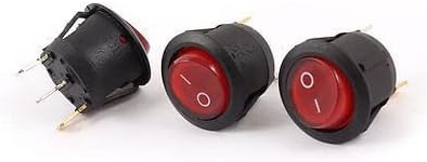 Rocker Switch SPST 3 Pin 10A 125V 6A 250V AC | Pack of 3, 3-pin SPST rocker switches, 10A/125V & 6A/250V, round red button, 23mm hole, black/red.