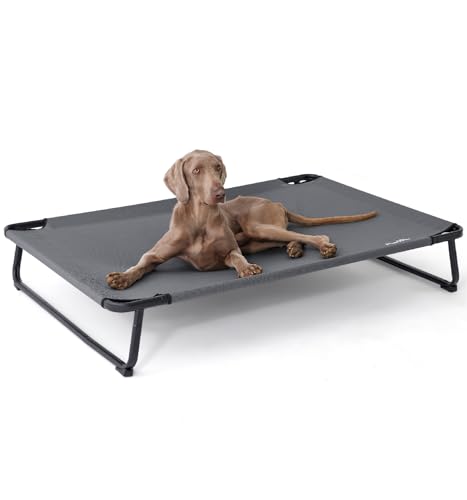 Made4Pets Raised Dog Bed for XXL Dogs - Outdoor Elevated Pet Cot with Snap-in Legs, Washable Mesh, Non-Slip Feet, Durable & Chew-Resistant Hammock Bed, Indoor & Outdoor Use, 54"x37", Gray
