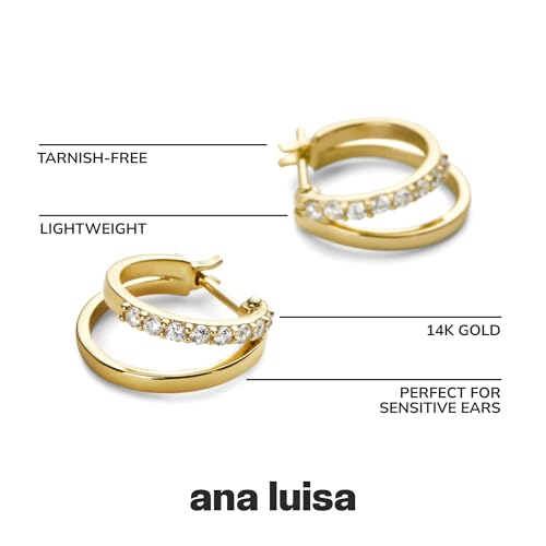 Ana Luisa Double Hoop Earrings for Women - 14K Gold Plated & Silver Rhodium Huggie Hoops - Hypoallergenic, Water-Resistant, Tarnish-Free, Small, Dainty & Trendy Two Hoop Earring Styles3