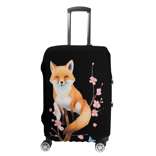 Fox Butterfly Cherry Flowers Funny Luggage Cover Suitcase Protector Washable Travel Baggage Covers Fit 19-32 Inch