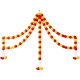HOME GENIE Artificial Marigold Fluffy Flower/Genda Phool Garlands String for Diwali, Durga Pooja, Festival, Office, Home Inauguration, Wedding Decoration - 5 Piece (Red & Yellow)