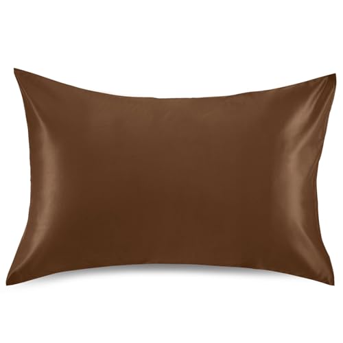 Taies d'oreiller en satin marron noix de coco - Taille standard - 66 x 50,8 cm