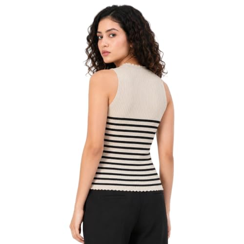 Image of Kalt Womens Knitted, Ribbed Cotton Fitted Sleeveless Round Neck Cami Tank Top