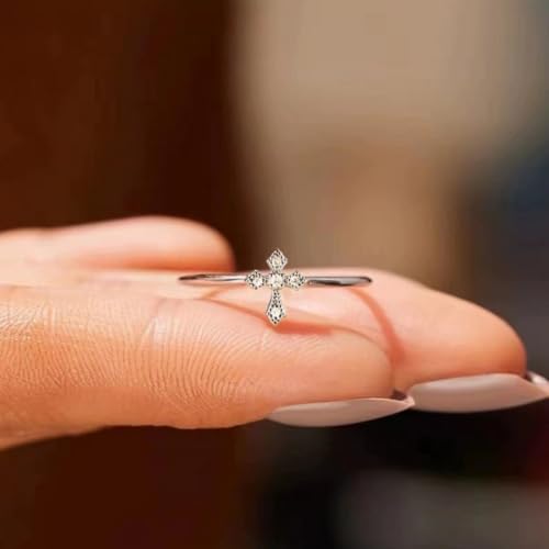 Cubic Zirconia Statement Ring Cross Personalized Accessory Ideal for Women's Daily Casual Wear Party Holiday Anniversary Silver Gold Jewelry Gift2