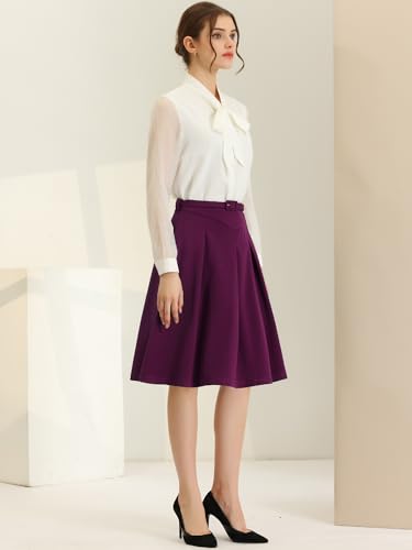 Image of Allegra K Women's Office Work Skirts Belted Waist Midi A-Line Pleated Skirt