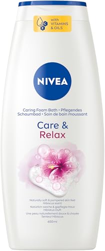 Bain moussant NIVEA Care Relax parfum hibiscus gel lavant hydratant pour le corps flacon de 650 ml