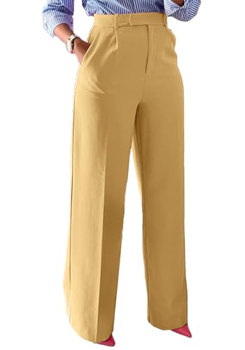 Unybwonn Women High Waist Dress Pants Straight Wide Leg Business Work Office Trousers Loose Casual Yellow