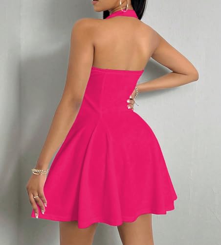Image of PerZeal Women's Summer Halter Dress Backless Mini Beach Party Dress Sleeveless A-Line Sundress Casual Club Dress
