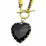 Unified Jewellery Collar con colgante de corazón negro, 40 cm, tono dorado, cadena de eslabones cubanos, cierre de palanca, gótico, punk, gargantilla para mujeres y hombres, joyería de moda de cristal
