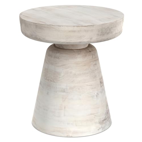 Image of SIMPLIHOME Robbie Accent Table - 16 inch Wide Solid Mango Wood End Table in Distressed White Wash, Boho Contemporary Rustic Side Table for Living Room or Bedroom with Multipurpose Function, Assembled