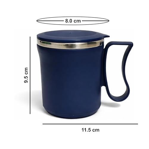 Image of Insulated Stainless Steel Coffee Mug with Lid, 300ml, Double Wall, Reusable Travel Mug for Home & Office (Navy Blue - Sky Blue)