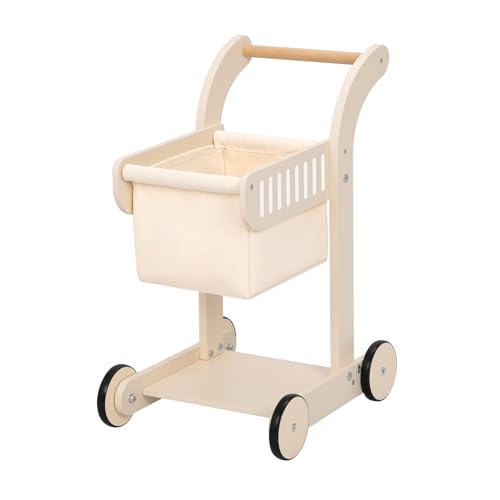 Image of OOOK Baby Push Walker Doll Stroller, Wooden Baby Walker for Girls and Boys, Kids Shopping Cart for Toddlers, Kids Stand Learning Walker with 4 Wheels