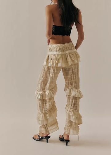 Women Lace Long Bloomers Pants Elastic Waist Y2k Ruffle Pettipants Slip Cute Pantaloons Pumpkin Pants2
