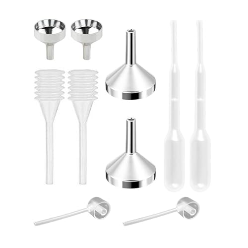 MUNSKT 10 Stück Aluminium Mini Trichter Metall Set, Kunststoff Tropfer Kunststoff Spender für Flasche Feilen ätherisches Öl, Füllen kleine Flasche, Glitter Pulver, Kosmetik, Kunsthandwerk, Sand